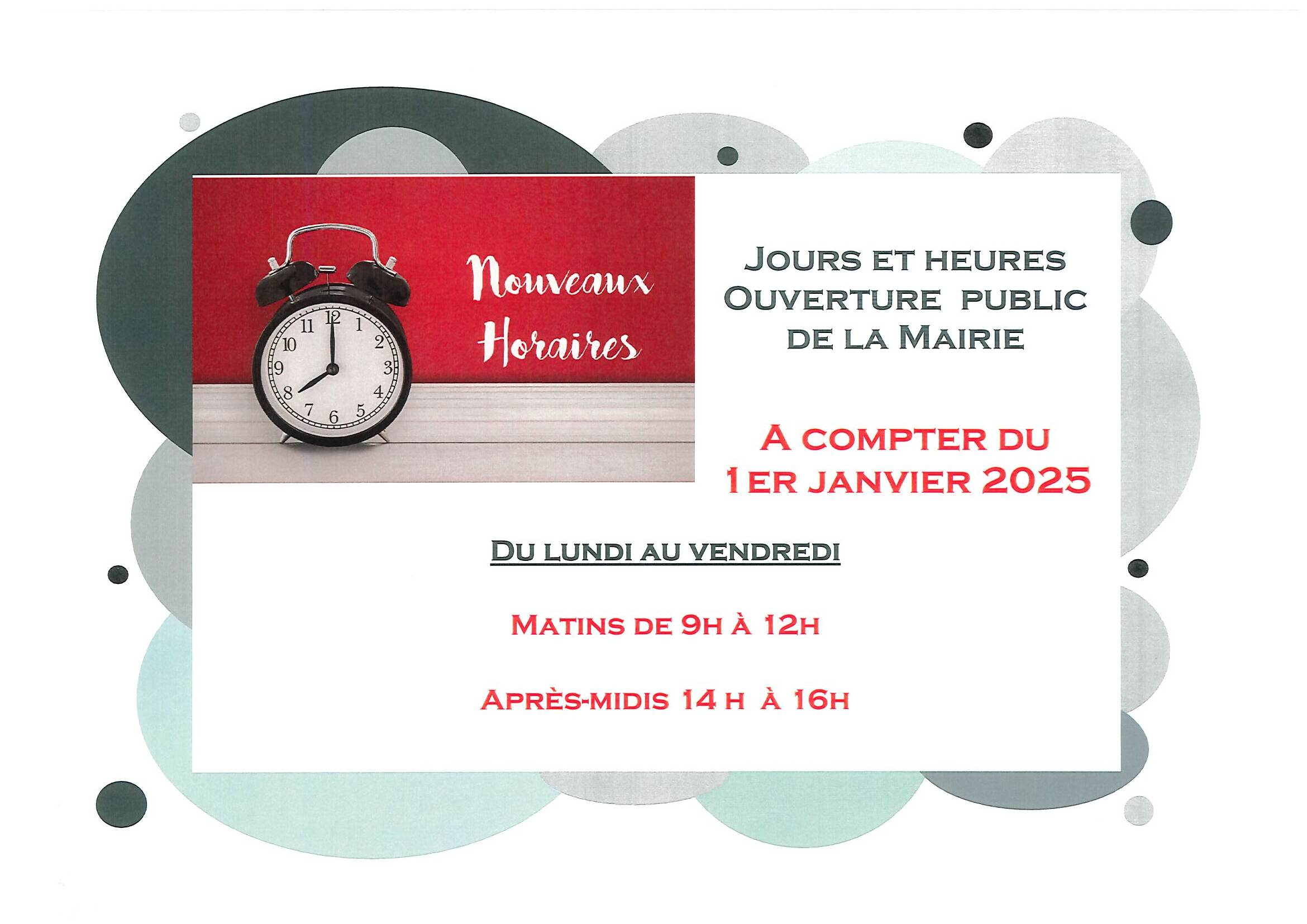 NOUVEAUX HORAIRES